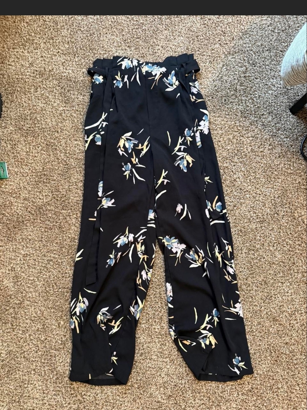 a new day Black Floral Paperbag-Waist Wide Leg Pants